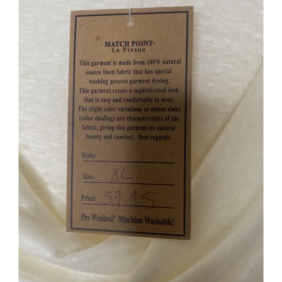 Match Point USA Linen Tunic Womens XL Ivory Cowl Neck Long Sleeve Tunic Top W/ P - Picture 4 of 9